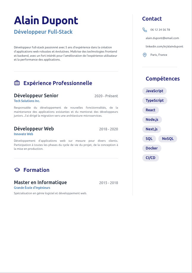 Aperçu du modèle Le Classique